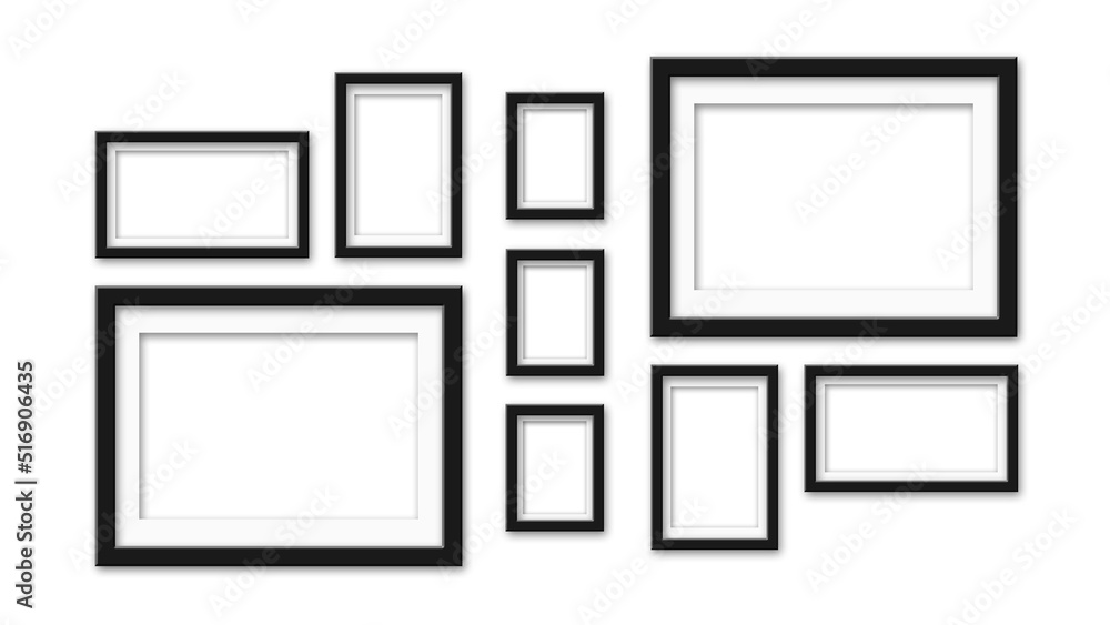 Poster dark photo frames on white background - realistic empty photo frames of different size and shape - m
