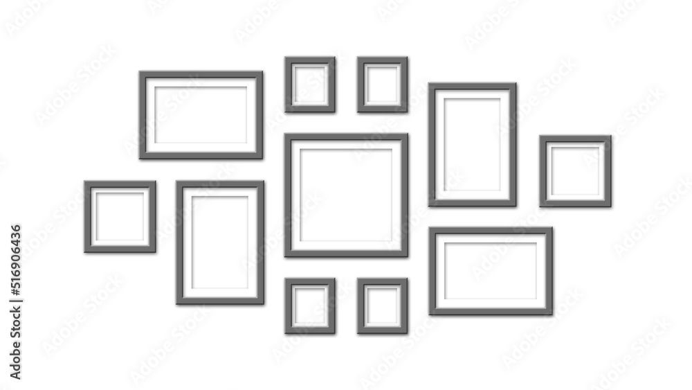 Poster dark photo frames on white background - realistic empty photo frames of different size and shape - m