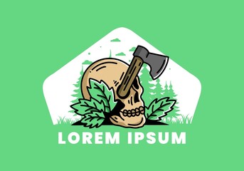 an ax stuck in the skull illustration design