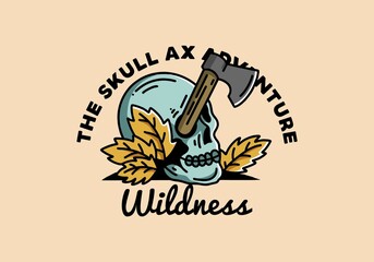 an ax stuck in the skull illustration design