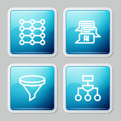 Set line Neural network, Chat bot, Funnel filter and Algorithm icon. Vector