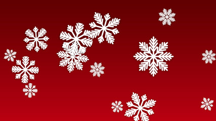 Christmas  Vector Background with Falling Snowflakes. Isolated on Red Background. Realistic Snow Sparkle Pattern. Snowfall Overlay Print. Winter Sky. Papercut Snowflakes.