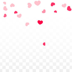 Hearts Confetti Falling Background. St. Valentine's Day pattern. Romantic Scattered Hearts Design Element. Love. Sweet Moment. Gift. Cute Element of Design for Sales or Celebration.