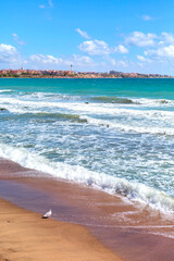 Sandy beach on the spit between Pomorie and Aheloy, Bulgaria