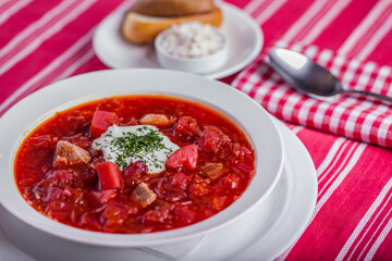 Beetroot soup with meat