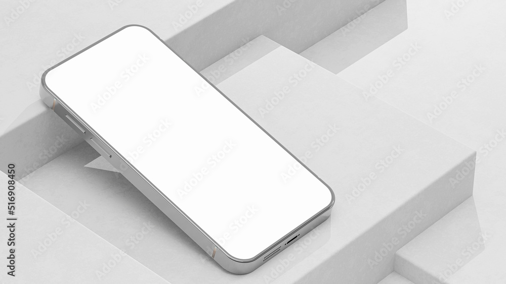Aufkleber metallic phone mock-up placed on top of stacked white square shapes background. minimal idea concept