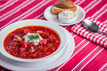 Beetroot soup with meat