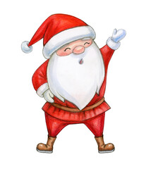  Santa Claus cartoon, isolated on white. Watercolor illustration.