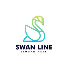 Vector Logo Illustration Swan Gradient Line Art Style.