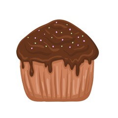 Tasty chocolate cupcake in cartoon style