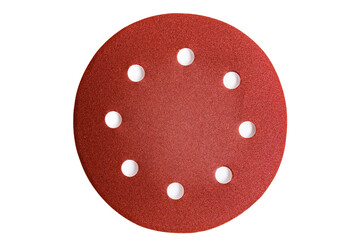 Round sandpaper discs with holes for a vacuum grinder isolated on a white background.