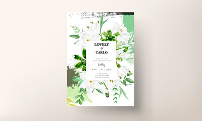 beautiful hand drawing watercolor flower and leaves wedding invitation card