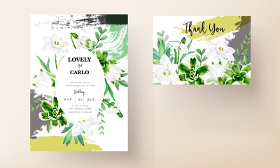 modern wedding invitation card with greenery floral watercolor