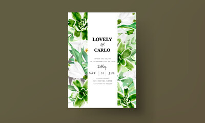 modern wedding invitation card with greenery floral watercolor