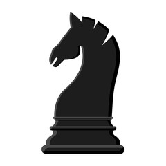 Cartoon black chess knight isolated on white background. Chess icons. Vector illustration for design.