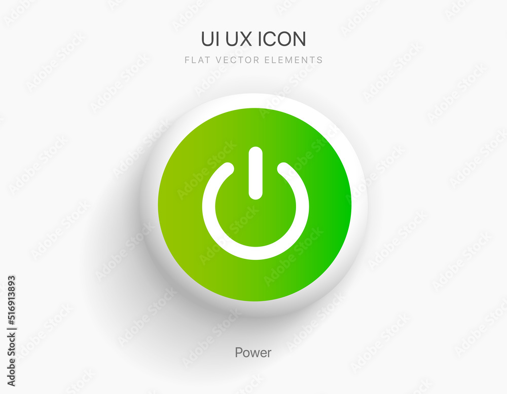 Poster flat style circle start icon and power button. shut down symbol. on off icon.