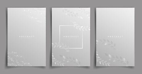 Leaf grey and white cover design background set or wallpaper. Abstract background. Grey and white gradient on grey background. Elegant vector pattern for luxury invitation, menu, brush poster