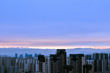 Fototapeta na wymiar Dramatic panorama evening sky after sunset