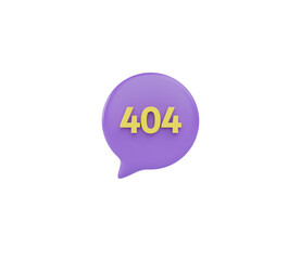 3D bubble speech icon with 404 warning . 3d render illustration