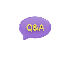 3D bubble speech icon with Q n A sign. 3d render illustration