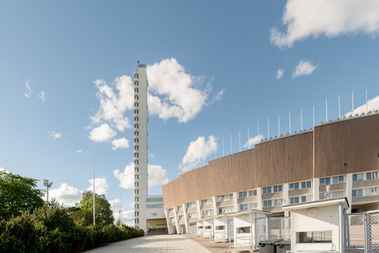 Building under clouds in Helsinki Finland