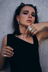 Fashion beauty sensual brunette woman, professional model posing for camera. 