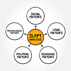 SLEPT analysis is a framework to assess an organization’s external environmental influence on it, mind map concept for presentations and reports