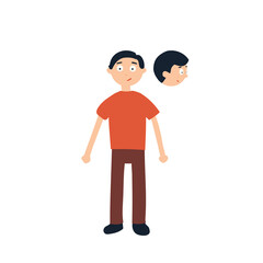 vector illustration of a boy with an extra head in profile