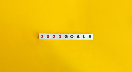 2023 Goals Banner. Letter Tiles on Yellow Background. Minimal Aesthetics.
