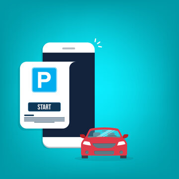 Online application for finding parking spaces, city parking. Smart city parking mobile app concept. Urban traffic technology	