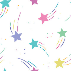 Colorful shooting stars seamless vector pattern
