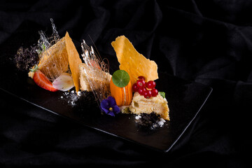 Pieces of napoleon with macaron