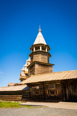 Open-air museum-reserve on Kizhi island in Lake Onega. Monuments of wooden architecture: churches...
