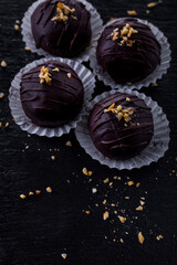 Dessert of sweets with crumbled nuts