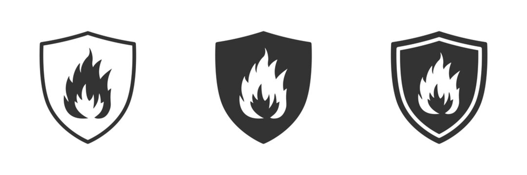 Fire protection icon. Shield with fire sign. Vector illustration.