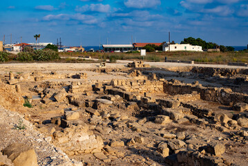 The ruins of the building of an ancient civilization in the Paphos area. Nea Paphos and Paphos Archaeological Park.