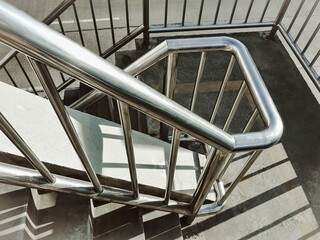 Stainless steel railing.Fall Protection. Railing over pedestrian crossing