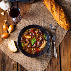 classic beef goulash with peppers and onions