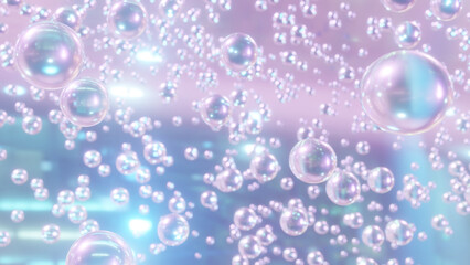 3D rendering cosmetic colorful bubble Moisturizing design on background. Abstract science background with bubbles on water. Cosmetic bubble essentials design.