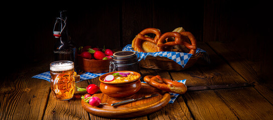 rustic Bavarian obazda with radishes and onions