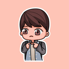 Sticker template with cartoon boy character isolated illustration