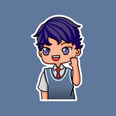 Sticker template with cartoon boy character isolated illustration