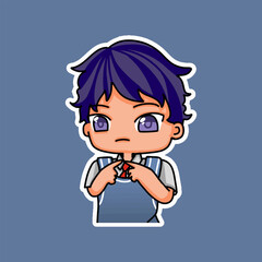 Sticker template with cartoon boy character isolated illustration