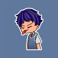 Sticker template with cartoon boy character isolated illustration