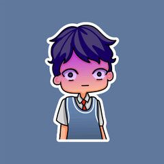 Sticker template with cartoon boy character isolated illustration