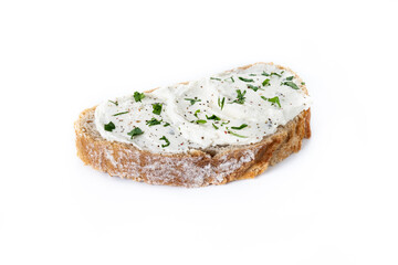 Cream cheese toast isolated on white background