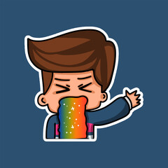 Sticker template with cartoon boy character isolated illustration