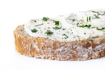 Cream cheese toast isolated on white background