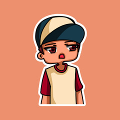 Sticker template with cartoon boy character isolated illustration