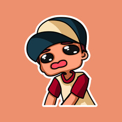 Sticker template with cartoon boy character isolated illustration